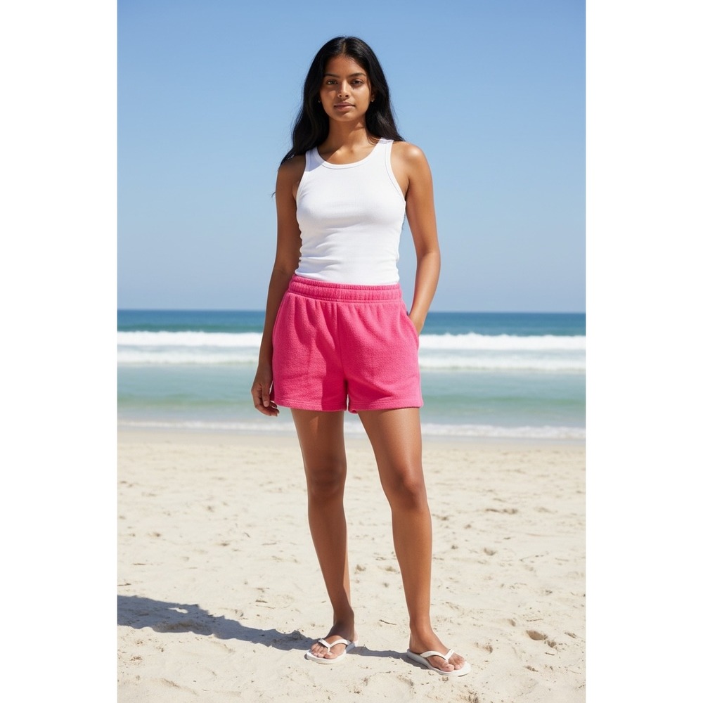 NEW SUNDRY Women Hot Pink Terry Beach Shorts Size Small Garment Dyed Made in USA